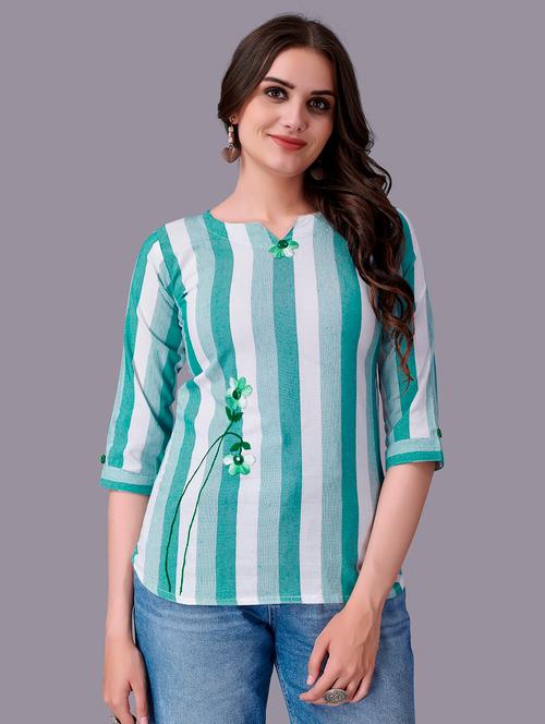 embroidered striped regular top - 18452283 - Very Small Image - 1