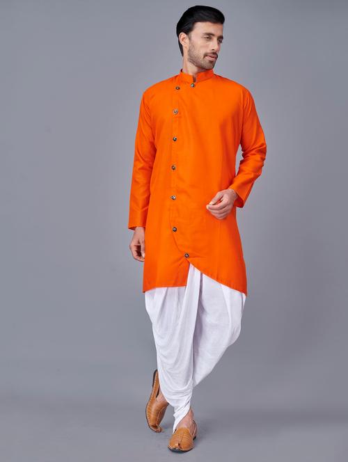 orange solid dhoti kurta ethnic wear set - 18452330 - Very Small Image - 1