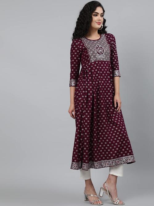 fabric:- rayon, pattern:-embroidered neck:- round neck, - 18452414 - Very Small Image - 1