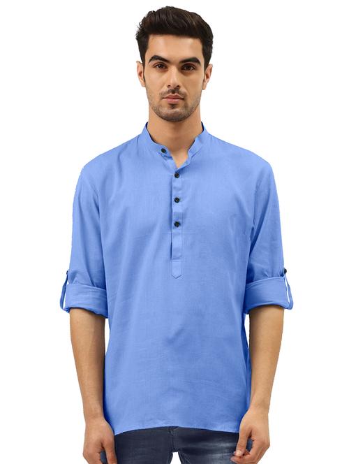 blue solid medium kurta - 18452425 - Very Small Image - 1