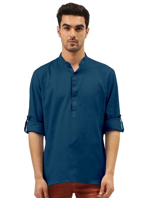 teal solid medium kurta - 18452426 - Very Small Image - 1