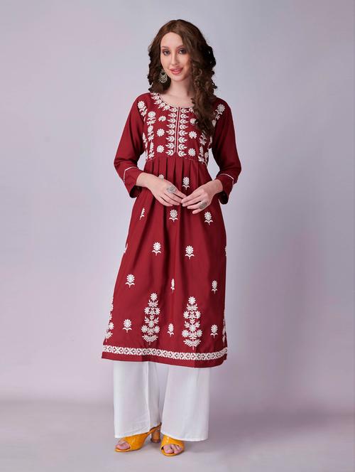 embroidered a-line kurti - 18452578 - Very Small Image - 1
