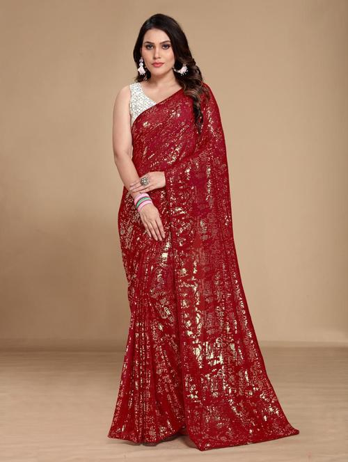 pink all over sequined saree with blouse - 18453388 - Very Small Image - 1