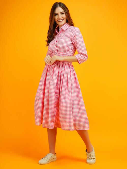 tie front checkered fit and flared dress - 18453578 - Very Small Image - 1