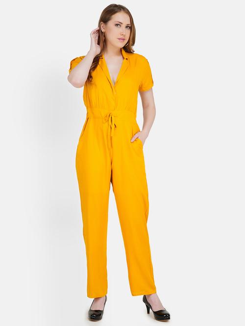 draw-string waist solid full leg jumpsuit - 18453604 - Very Small Image - 1