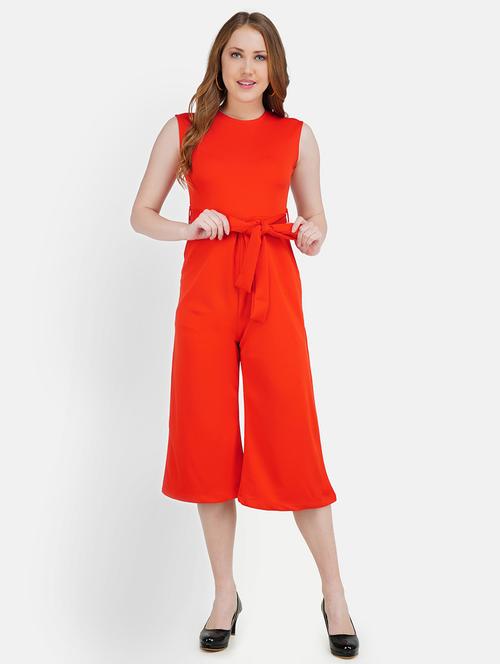 tie front solid three fourth jumpsuit - 18453606 - Very Small Image - 1