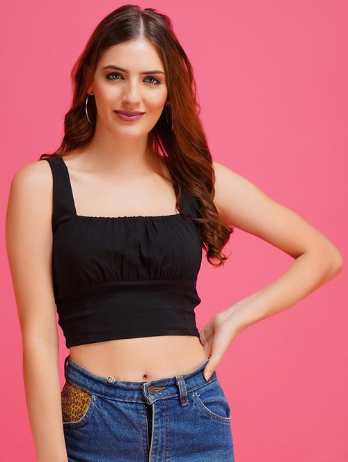 shoulder strap solid crop top - 18453616 - Very Small Image - 1