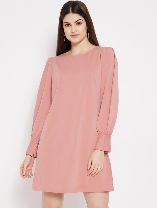 bishop sleeved solid straight dress - 18453638 - Very Small Image - 1