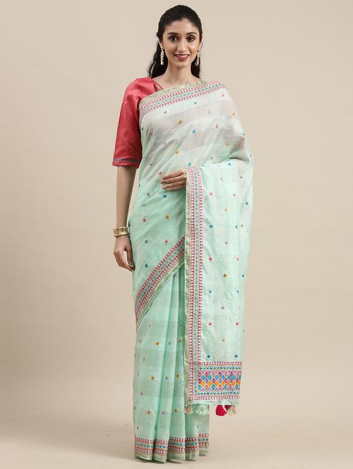 tassel detailed embroidered saree with blouse - 18453743 - Very Small Image - 1