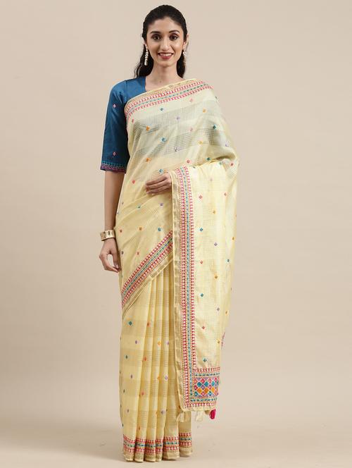 tassel detailed embroidered saree with blouse - 18453744 - Very Small Image - 1