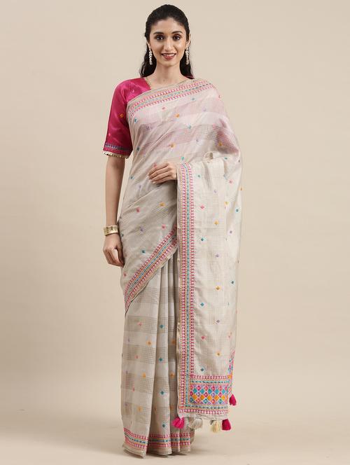 tassel detailed embroidered saree with blouse - 18453745 - Very Small Image - 1