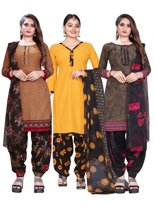 set of 3 unstitched suit set combos - 18454303 - Very Small Image - 1