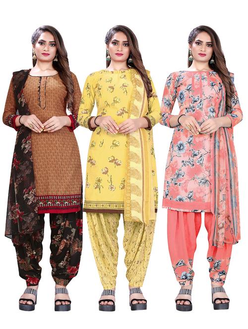 set of 3 unstitched suit set combos - 18454306 - Very Small Image - 1
