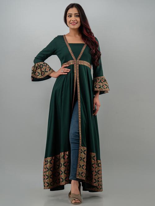 foil printed front slit style flared gown - 18454350 - Very Small Image - 1