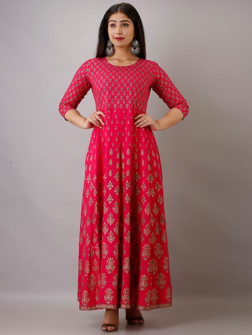 foil printed anarkali ethnic dress - 18454353 - Very Small Image - 1