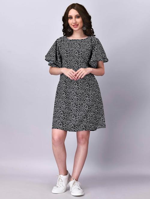 tie back printed a-line dress - 18454394 - Very Small Image - 1