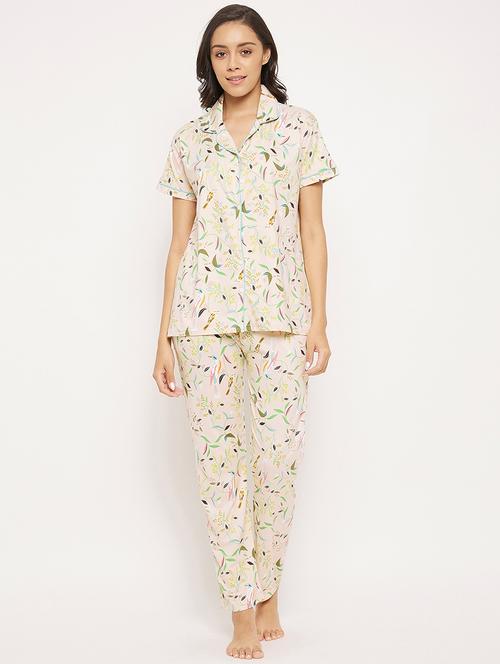 shirt collar tropical nightwear pajama set - 18454416 - Very Small Image - 1