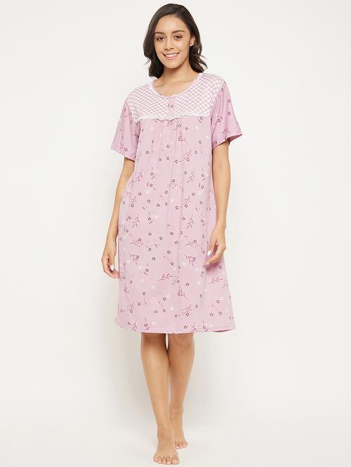 round neck floral nighty - 18454462 - Very Small Image - 1