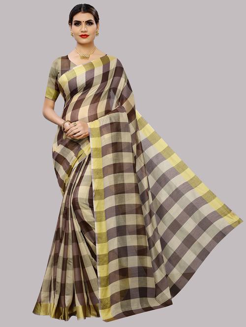 contrast bordered checkered saree with blouse - 18454509 - Very Small Image - 1