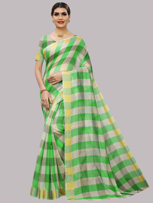 contrast bordered checkered saree with blouse - 18454510 - Very Small Image - 1