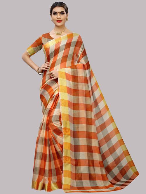 contrast bordered checkered saree - 18454512 - Very Small Image - 1