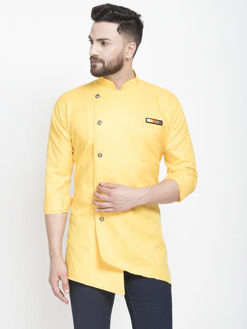 yellow solid short kurta - 18455058 - Very Small Image - 1