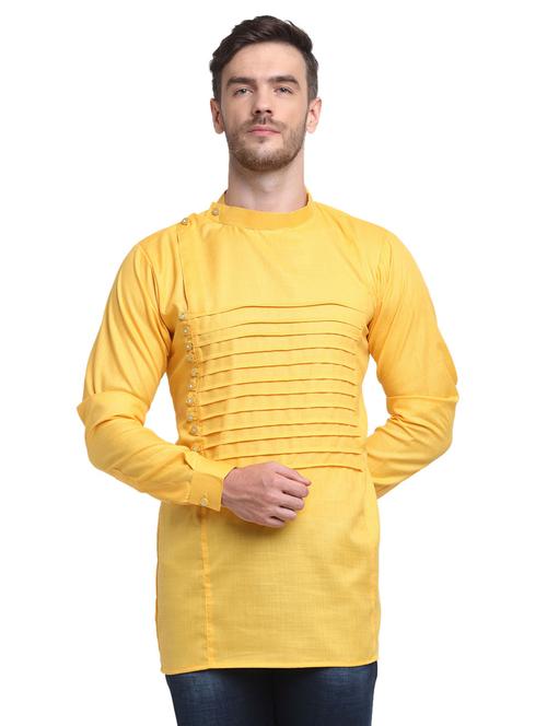 yellow solid long kurta - 18455083 - Very Small Image - 1
