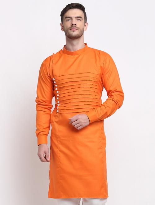 orange solid long kurta - 18455087 - Very Small Image - 1