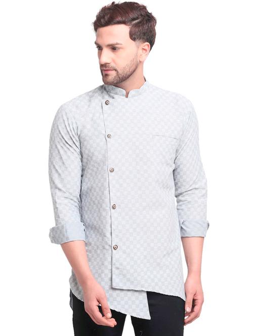 grey checkered short kurta - 18455141 - Very Small Image - 1
