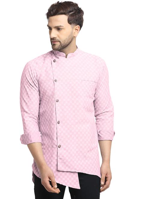 mauve checkered short kurta - 18455144 - Very Small Image - 1