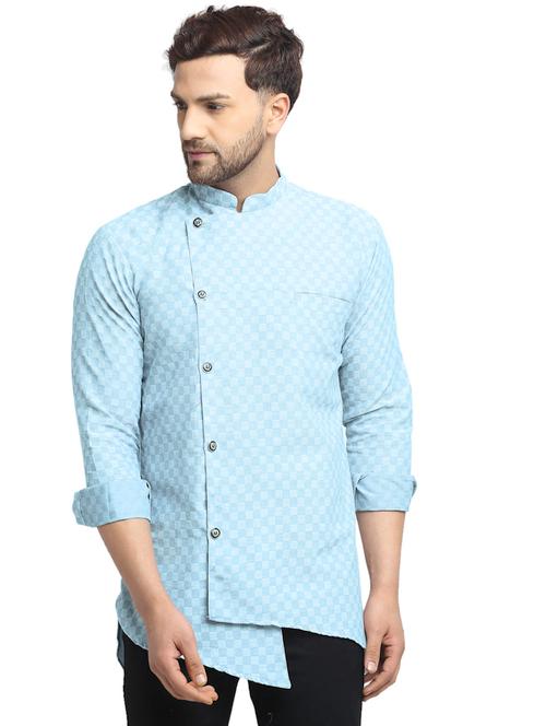 light-blue checkered short kurta - 18455146 - Very Small Image - 1