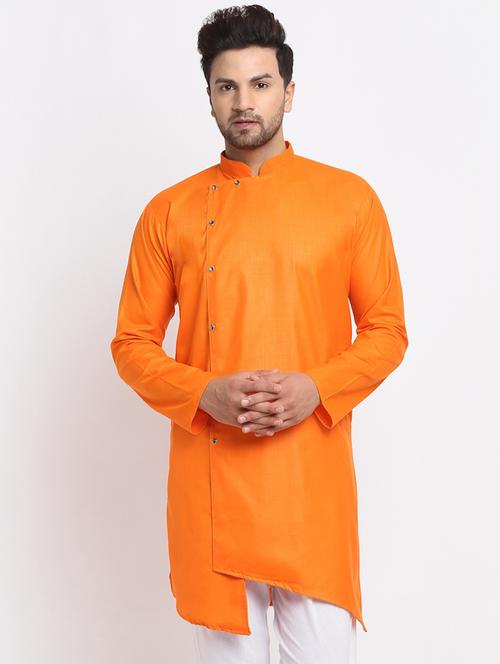 orange solid long kurta - 18455160 - Very Small Image - 1