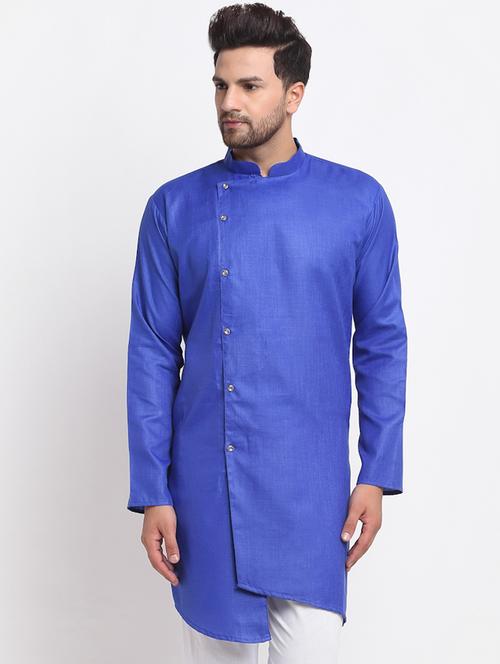 blue solid long kurta - 18455163 - Very Small Image - 1
