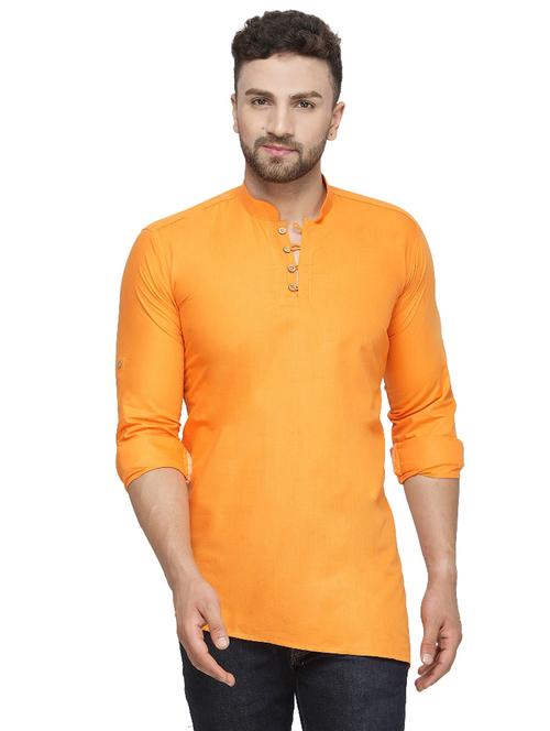 orange solid short kurta - 18455206 - Very Small Image - 1