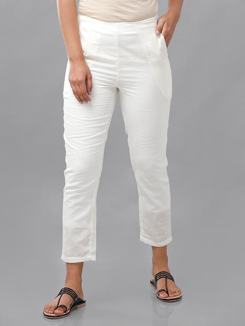 white solid straight pant - 18455260 - Very Small Image - 1