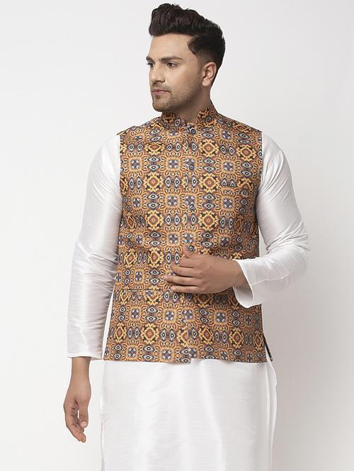 yellow printed nehru jacket - 18455471 - Very Small Image - 1
