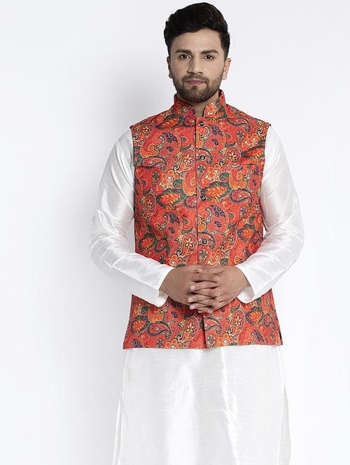 orange printed nehru jacket - 18455472 - Very Small Image - 1