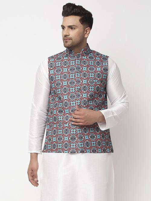 blue printed nehru jacket - 18455479 - Very Small Image - 1