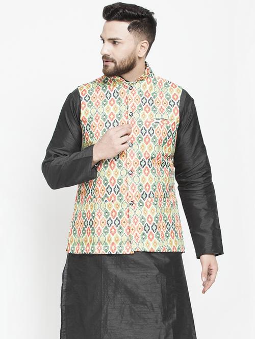 cream printed nehru jacket - 18455501 - Very Small Image - 1