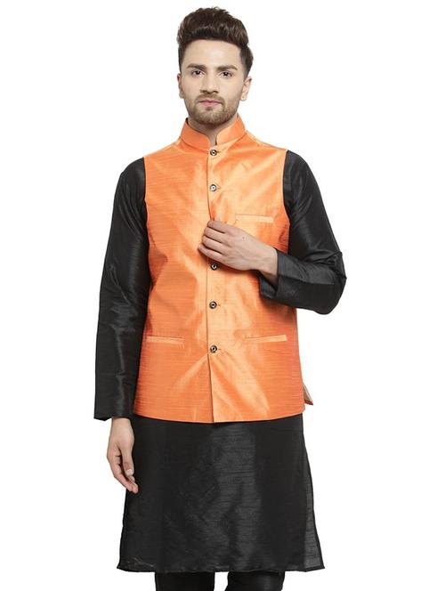 orange solid nehru jacket - 18455508 - Very Small Image - 1