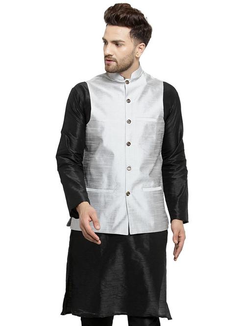 grey solid nehru jacket - 18455510 - Very Small Image - 1