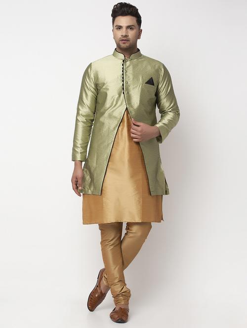 copper solid kurta pyjama with self-designed jacket - 18455743 - Very Small Image - 1