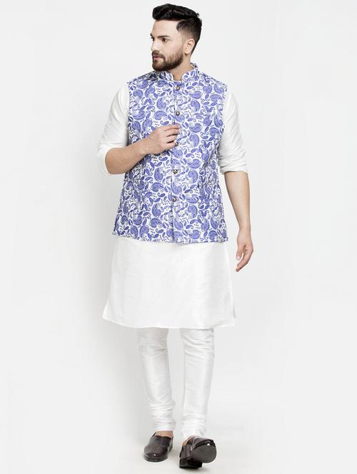 white solid kurta pyjama with printed jacket - 18455749 - Very Small Image - 1
