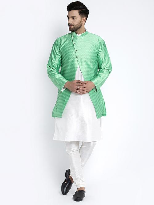 white solid kurta pyjama with self-designed jacket - 18455764 - Very Small Image - 1