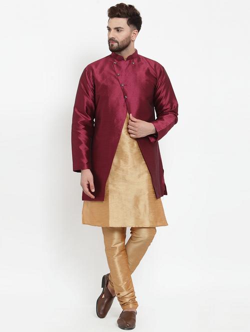 copper solid kurta pyjama with jacket - 18455775 - Very Small Image - 1