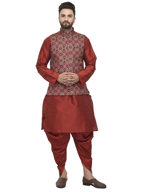 maroon solid kurta pyjama with jacket - 18455801 - Very Small Image - 1