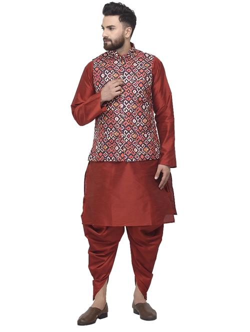 maroon solid kurta pyjama with jacket - 18455807 - Very Small Image - 1