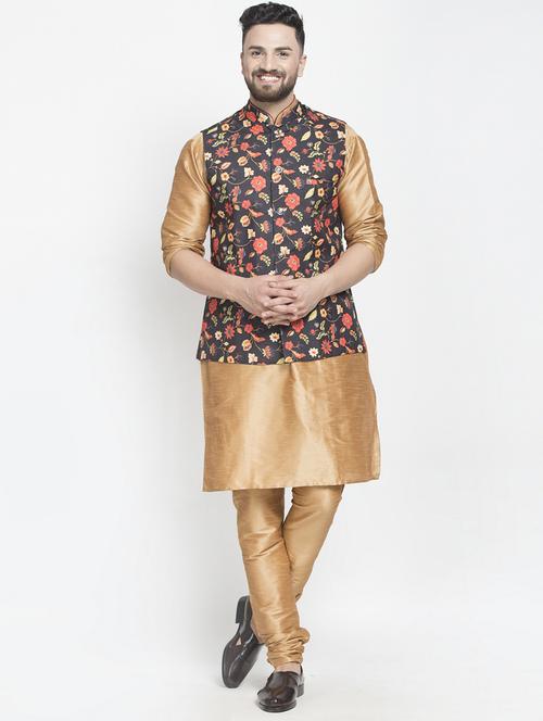 copper solid kurta pyjama with printed nehru jacket - 18456039 - Very Small Image - 1
