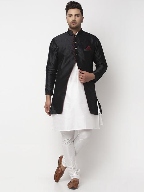 white solid kurta pyjama with self-designed jacket - 18456069 - Very Small Image - 1