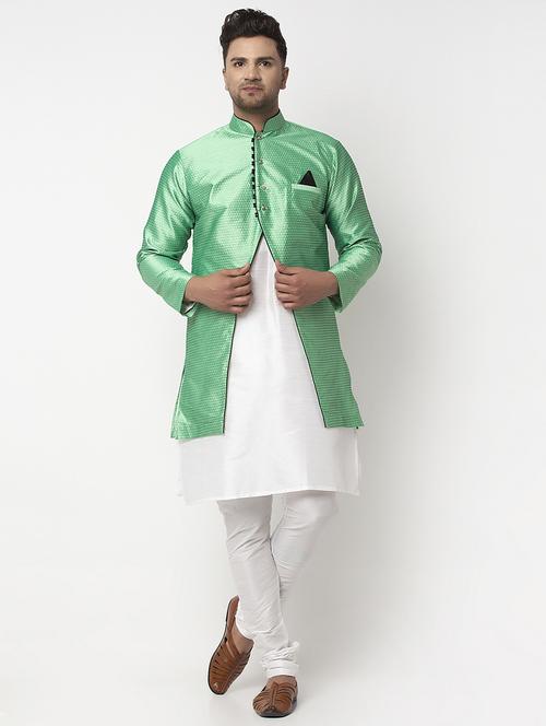 white solid kurta pyjama with self-designed jacket - 18456073 - Very Small Image - 1